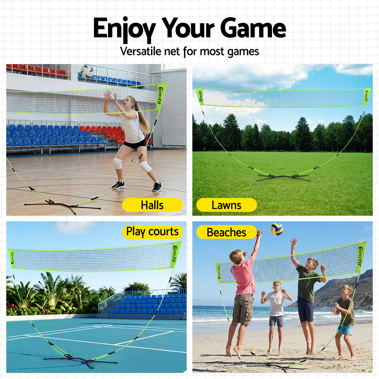 Everfit 3M Badminton Tennis Net Portable Volleyball Kit Yellow