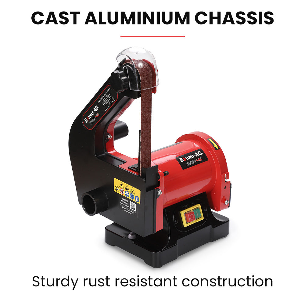 BAUMR-AG Bench Vertical Belt and Disc Sander Combo, 25mm Linisher, 125mm Sanding Disc, Brushless Motor, Dust Collection Ports