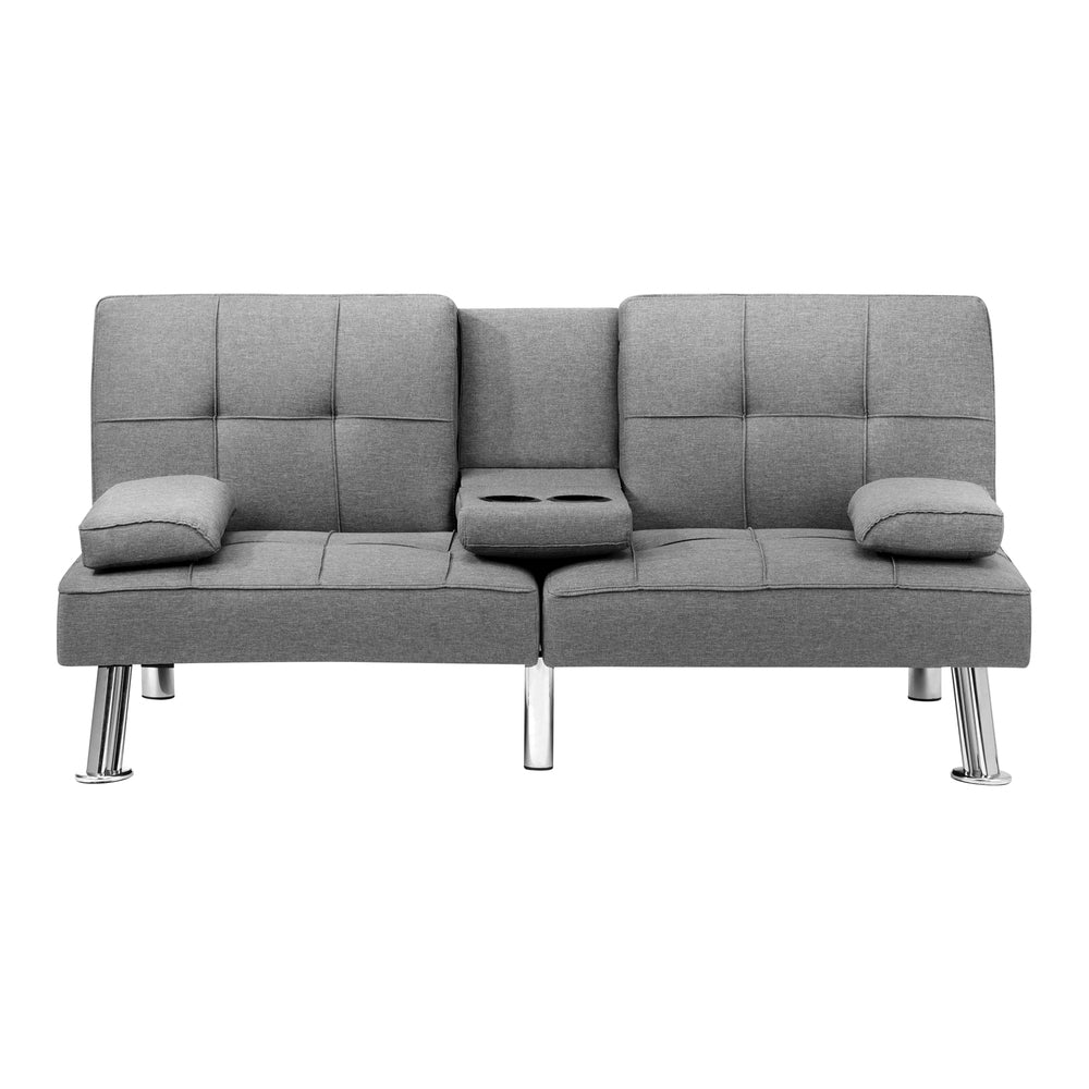 Oikiture 3 Seater Sofa Bed with Cup Holders Grey Fabric
