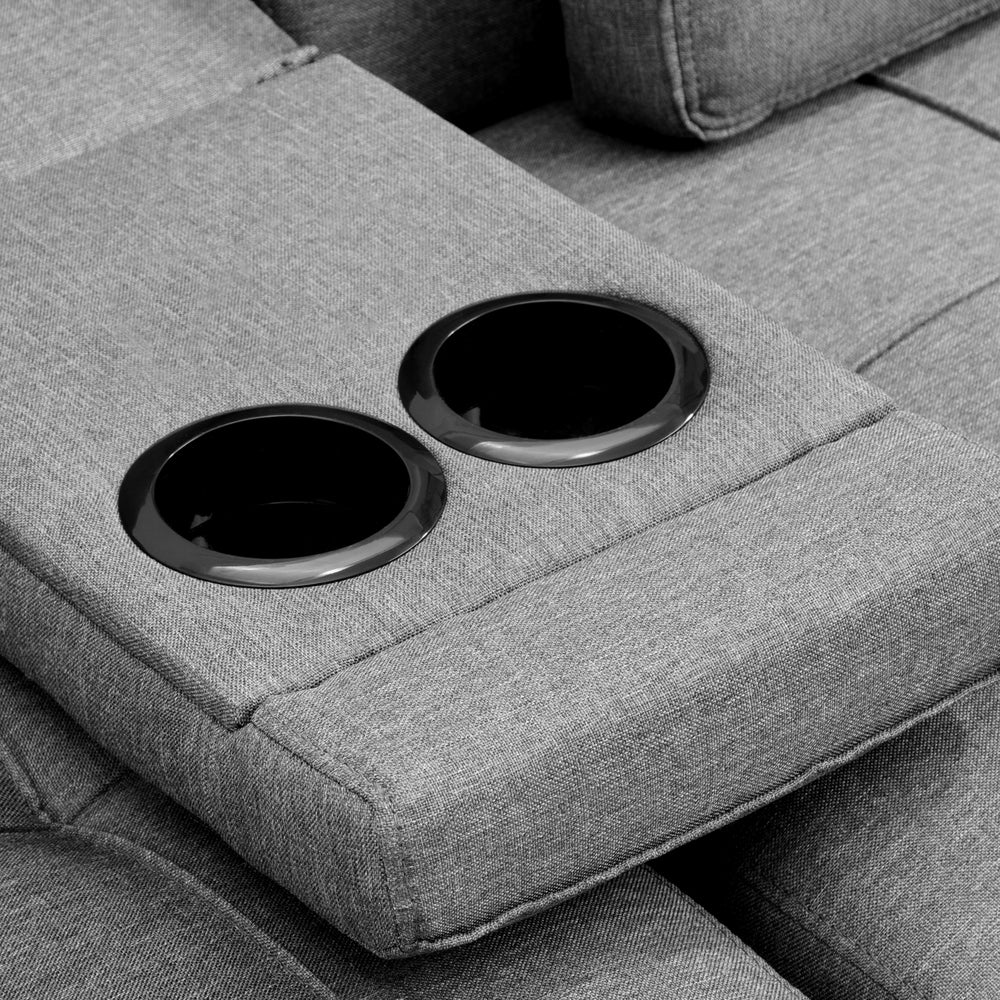 Oikiture 3 Seater Sofa Bed with Cup Holders Grey Fabric