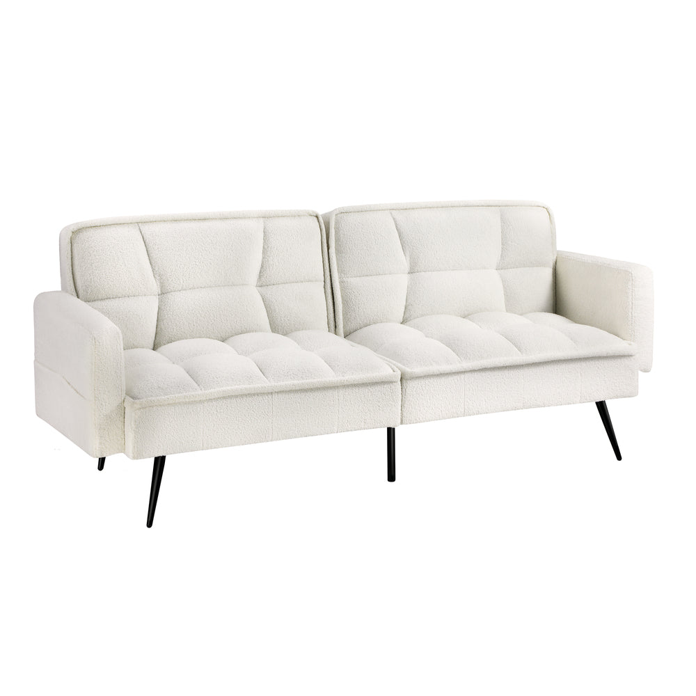 Oikiture 3-Seater Sofa Bed Convertible Boucle Sherpa Lounge Couch White