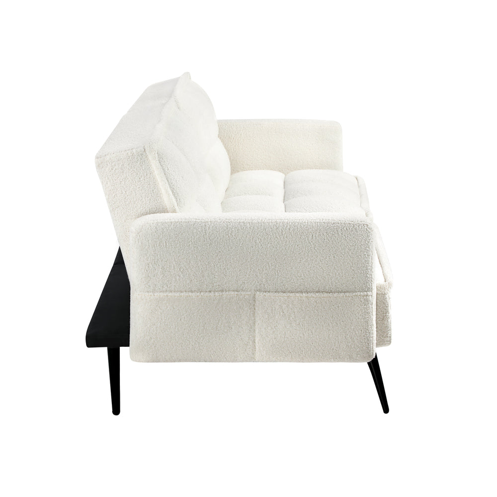 Oikiture 3-Seater Sofa Bed Convertible Boucle Sherpa Lounge Couch White