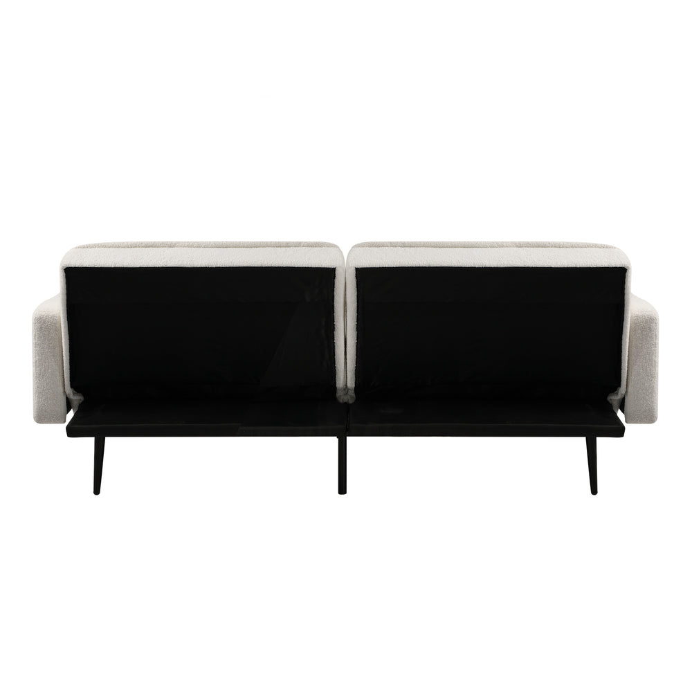 Oikiture 3-Seater Sofa Bed Convertible Boucle Sherpa Lounge Couch White