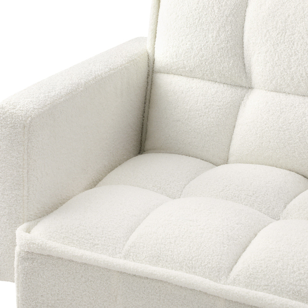 Oikiture 3-Seater Sofa Bed Convertible Boucle Sherpa Lounge Couch White