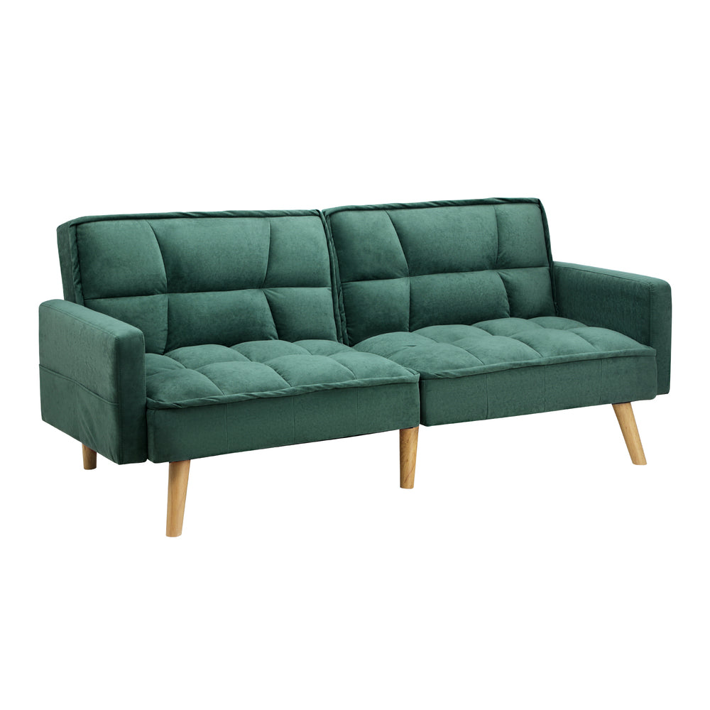 Oikiture Sofa Bed Velvet 3-Seater Green