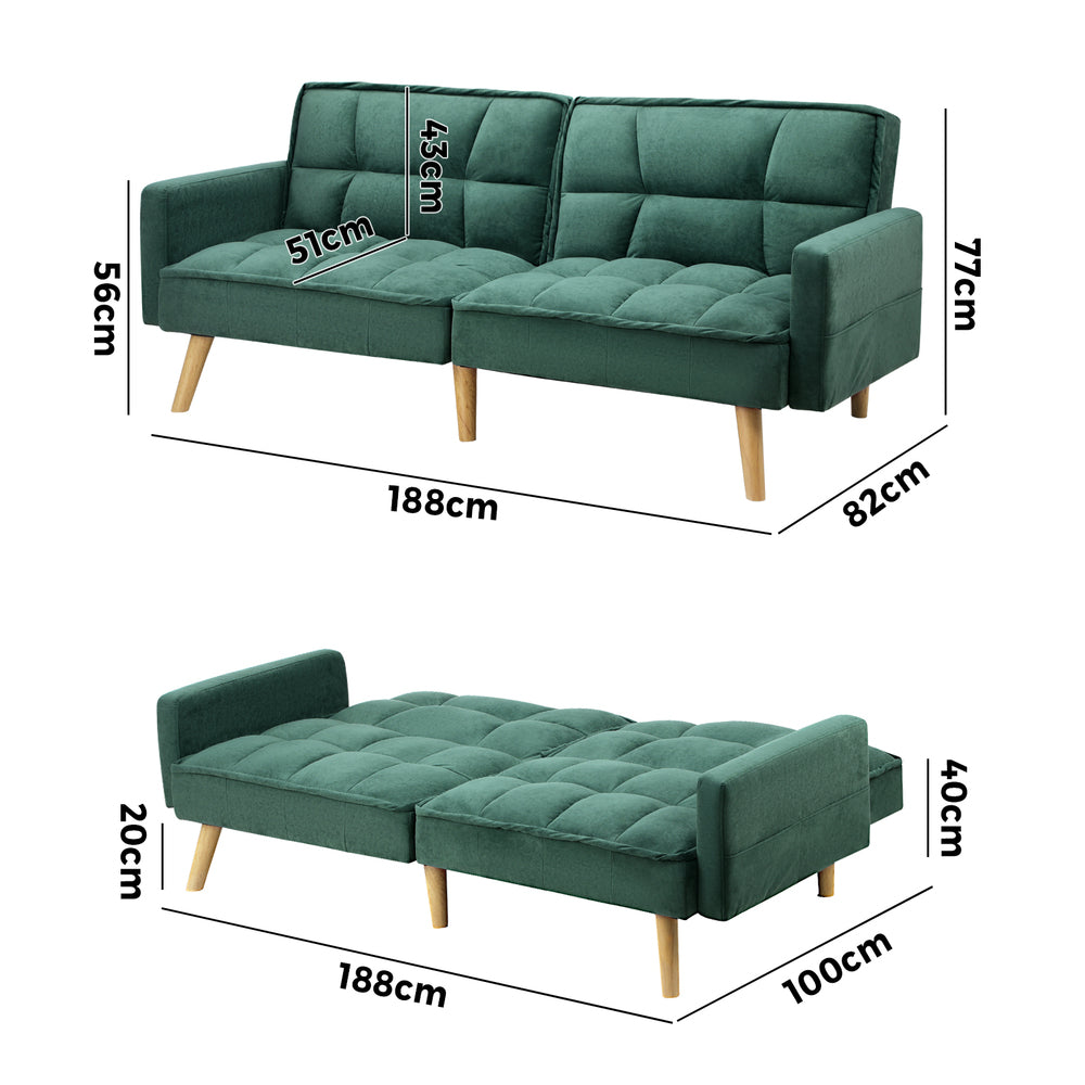 Oikiture Sofa Bed Velvet 3-Seater Green