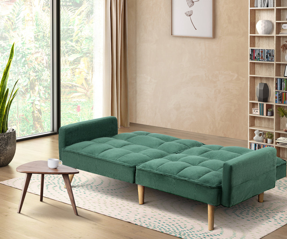 Oikiture Sofa Bed Velvet 3-Seater Green
