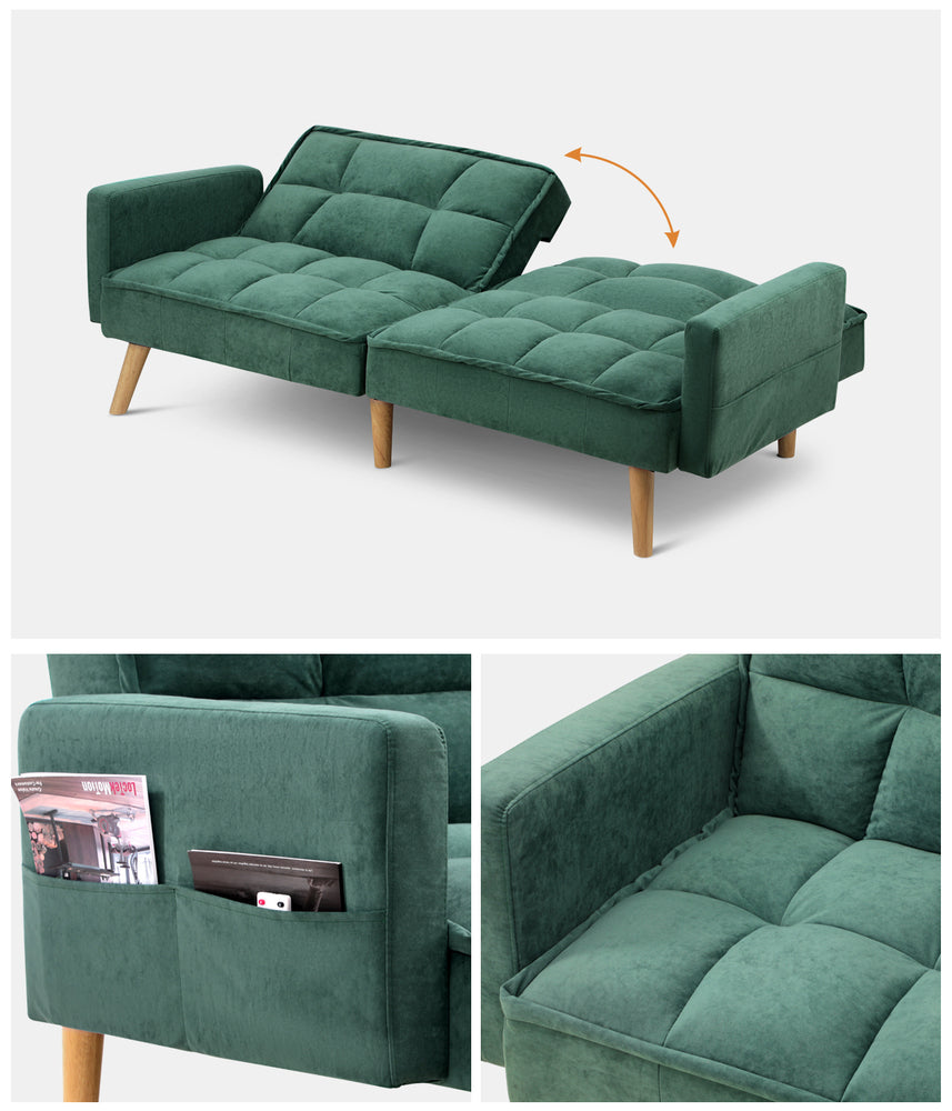 Oikiture Sofa Bed Velvet 3-Seater Green