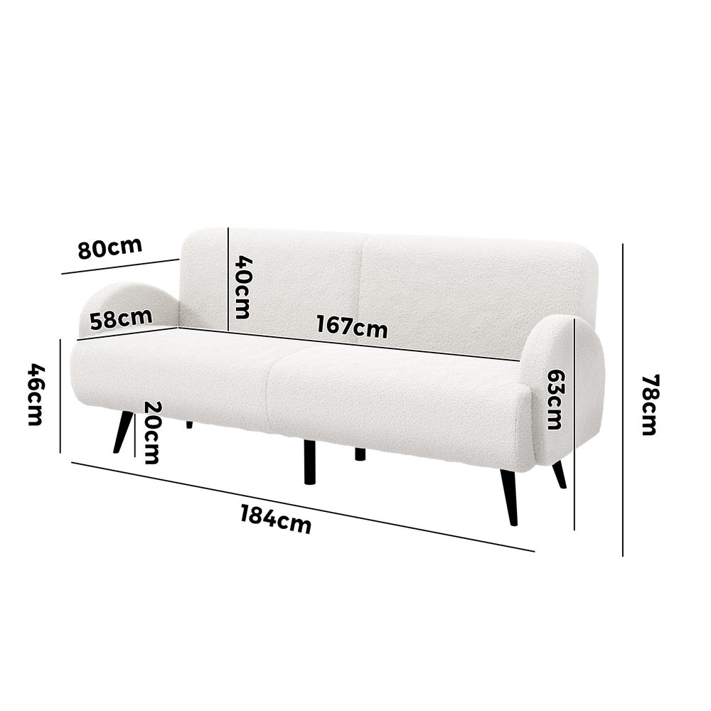 Oikiture Sherpa Sofa Luxury 3 Seater Fleece White