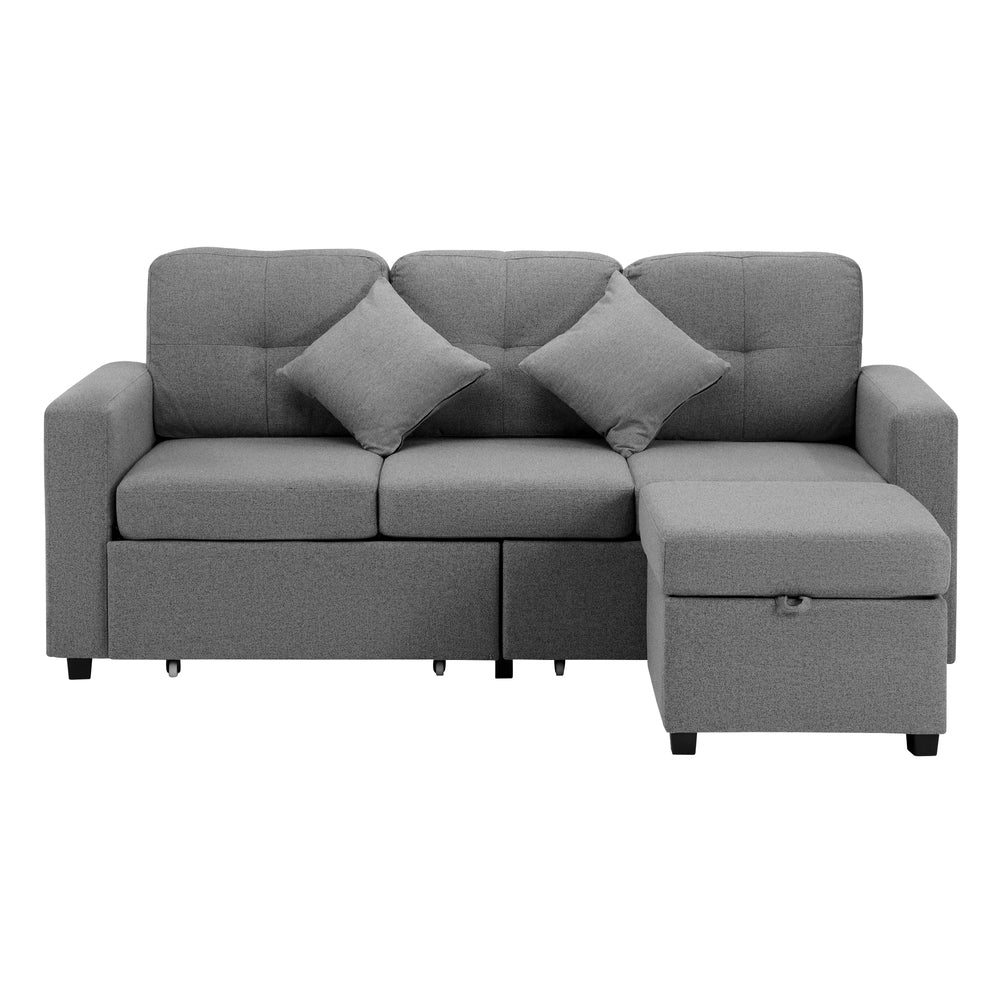 Oikiture Sofa 3 Seater Chaise Modular Couch Drawers Ottoman Fabric