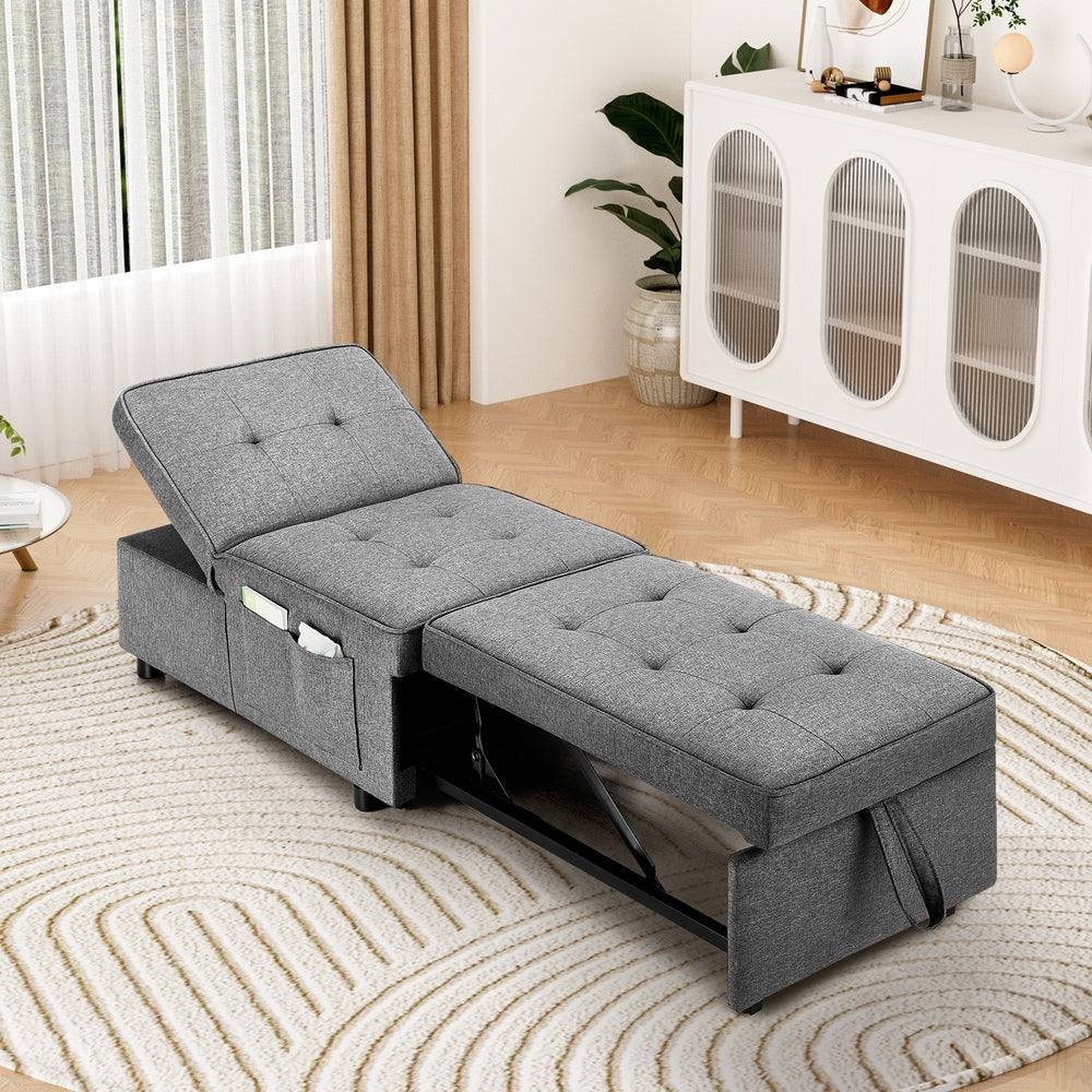 Oikiture 4 in 1 Convertible Sofa Bed Ottoman Couch Lounge Linen