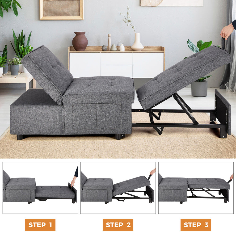 Oikiture 4 in 1 Convertible Sofa Bed Ottoman Couch Lounge Linen