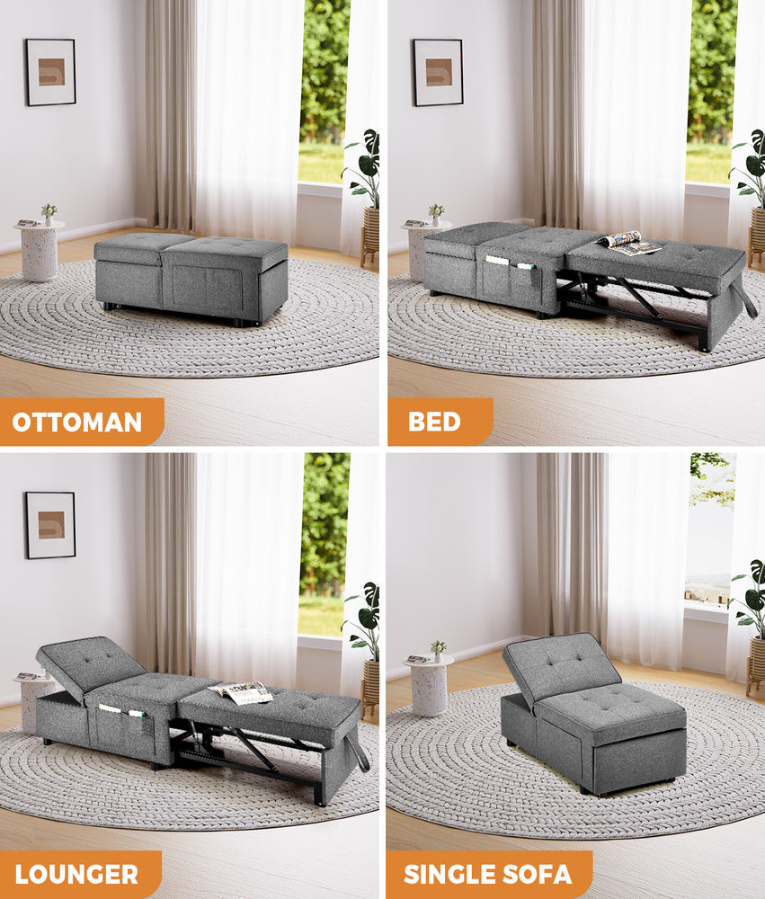 Oikiture 4 in 1 Convertible Sofa Bed Ottoman Couch Lounge Linen