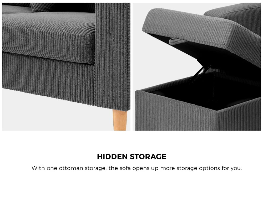 Oikiture 3 Seater Sofa with Ottoman Velvet Grey