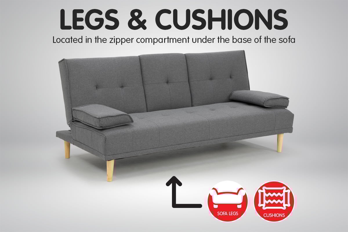 Sarantino Linen Fabric Sofa Bed Lounge Couch Futon - Dark Grey