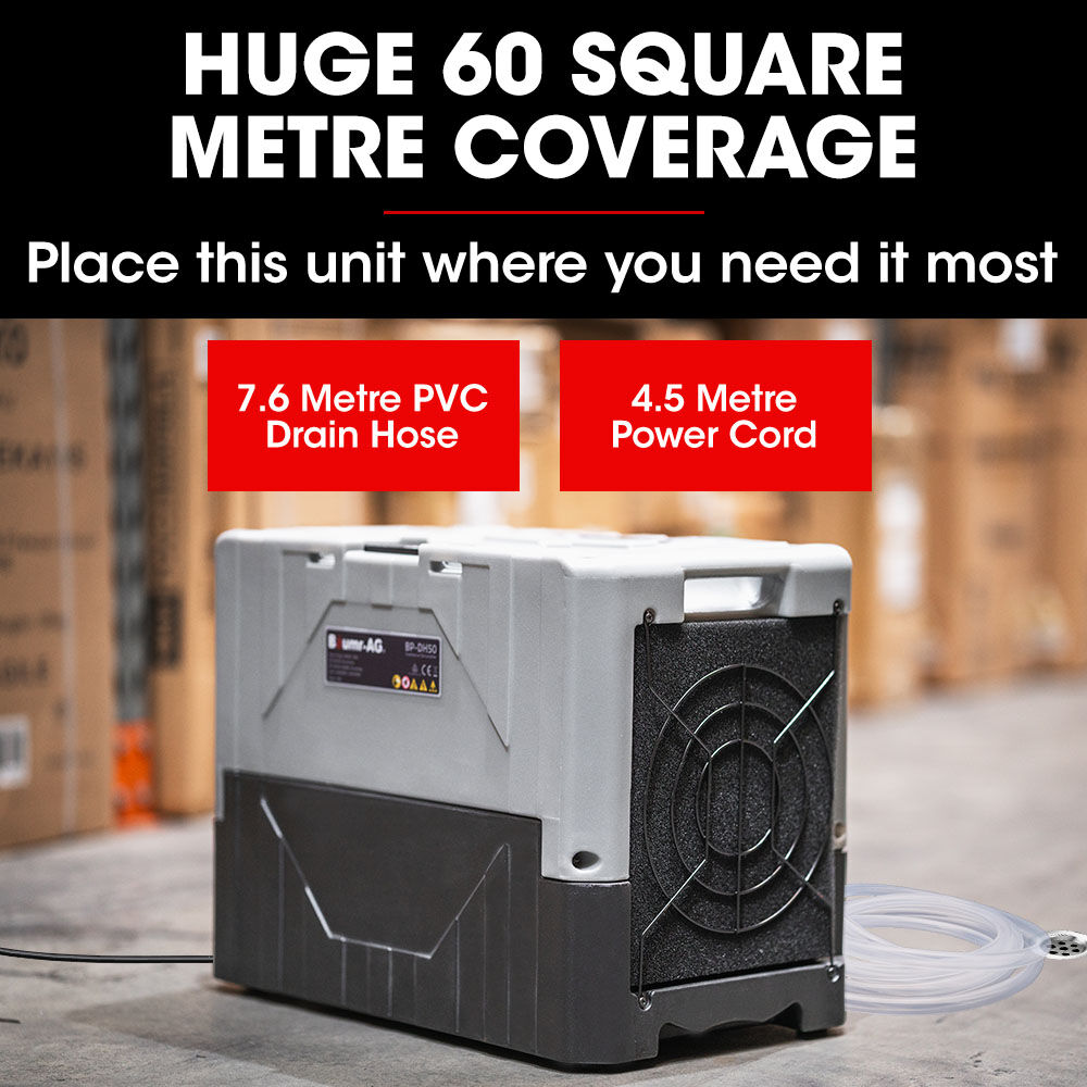 BAUMR-AG 50L/day Commercial Industrial LGR Air Dehumidifier for Mould, Portable, Stackable, LCD Display, Wheels