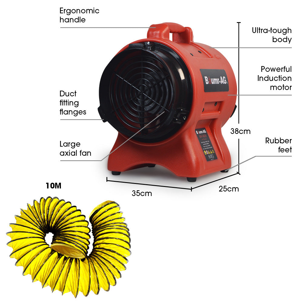 BAUMR-AG 200mm (8 inch) Portable Axial Air Mover Blower Fan with 10m Ventilation Duct