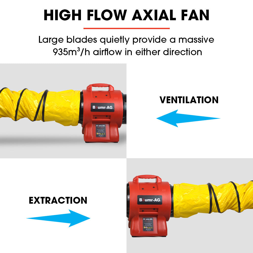 BAUMR-AG 200mm (8 inch) Portable Axial Air Mover Blower Fan with 10m Ventilation Duct