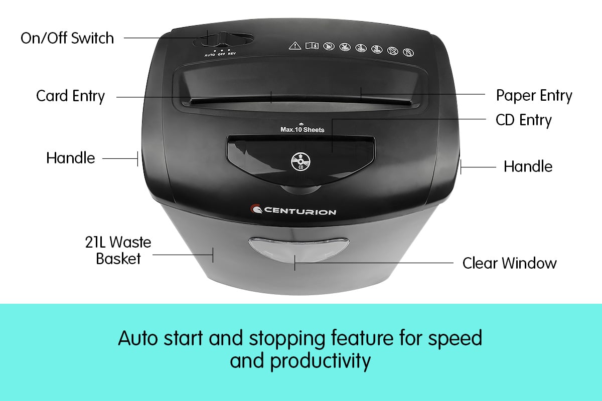 Centurion 21L Cross-Cut Office Shredder 10-Sheet Paper, CD & Credit Card Security