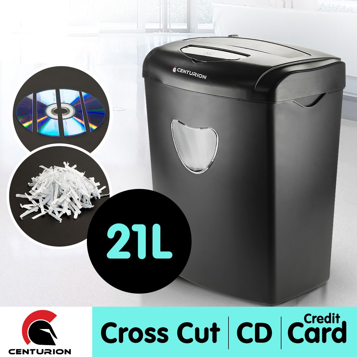 Centurion 21L Cross-Cut Office Shredder 10-Sheet Paper, CD & Credit Card Security