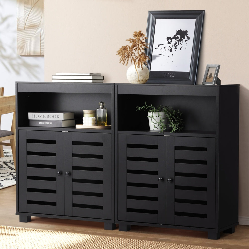 Oikiture Shoes Storage Cabinet 2 Doors Black Set of 2