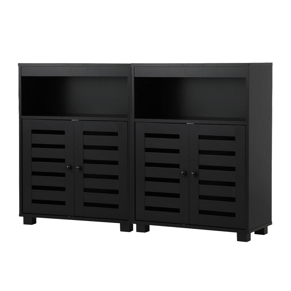 Oikiture Shoes Storage Cabinet 2 Doors Black Set of 2