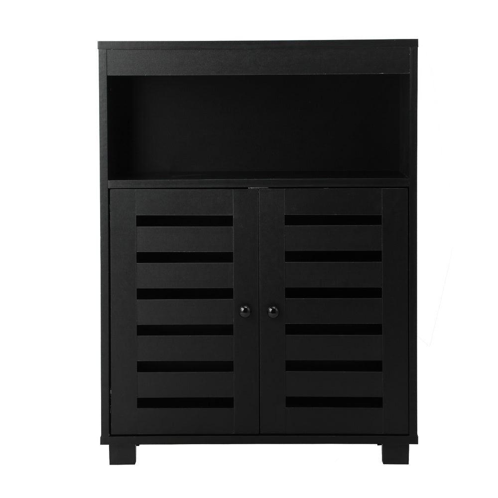 Oikiture Shoes Storage Cabinet 2 Doors Black Set of 2