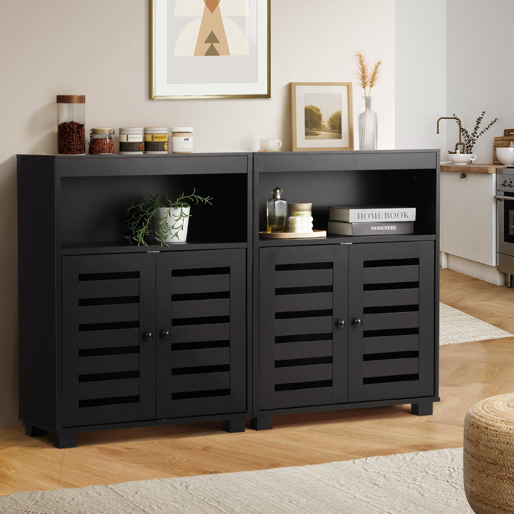 Oikiture Shoes Storage Cabinet 2 Doors Black Set of 2