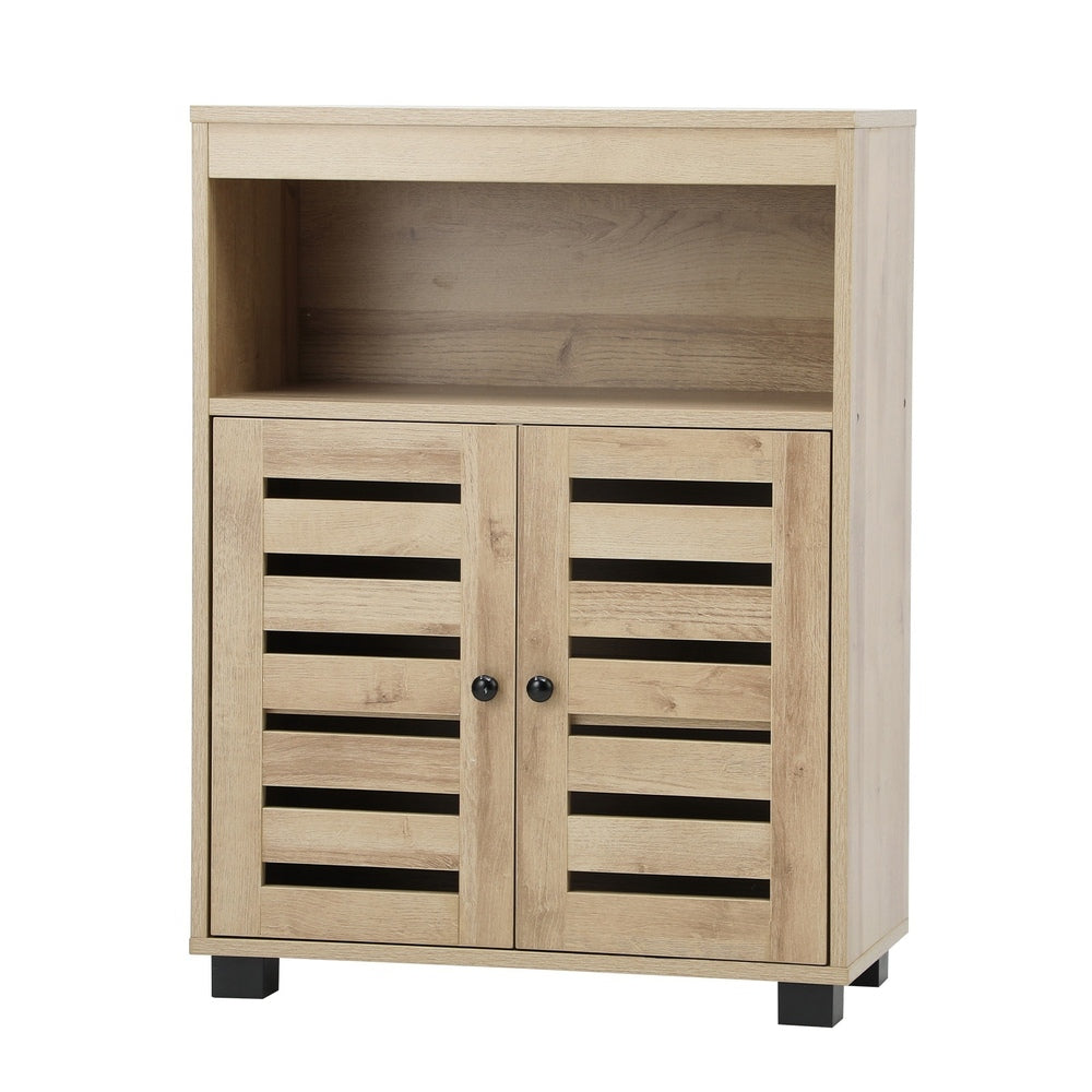 Oikiture Shoes Storage Cabinet Organiser Shelf 2 Doors Brown