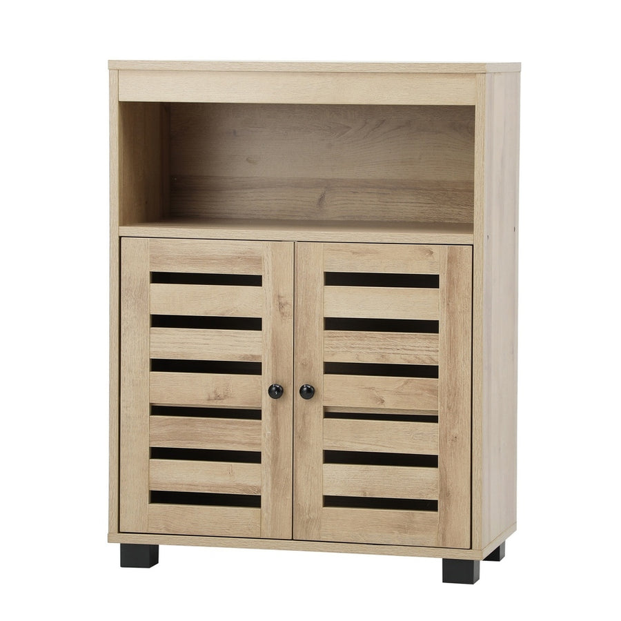 Oikiture Shoes Storage Cabinet Organiser Shelf 2 Doors Brown