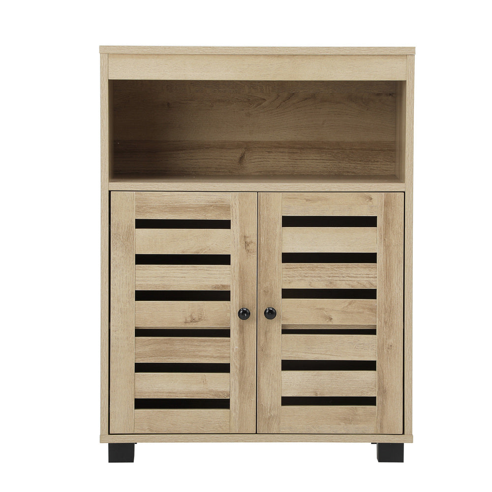 Oikiture Shoes Storage Cabinet Organiser Shelf 2 Doors Brown