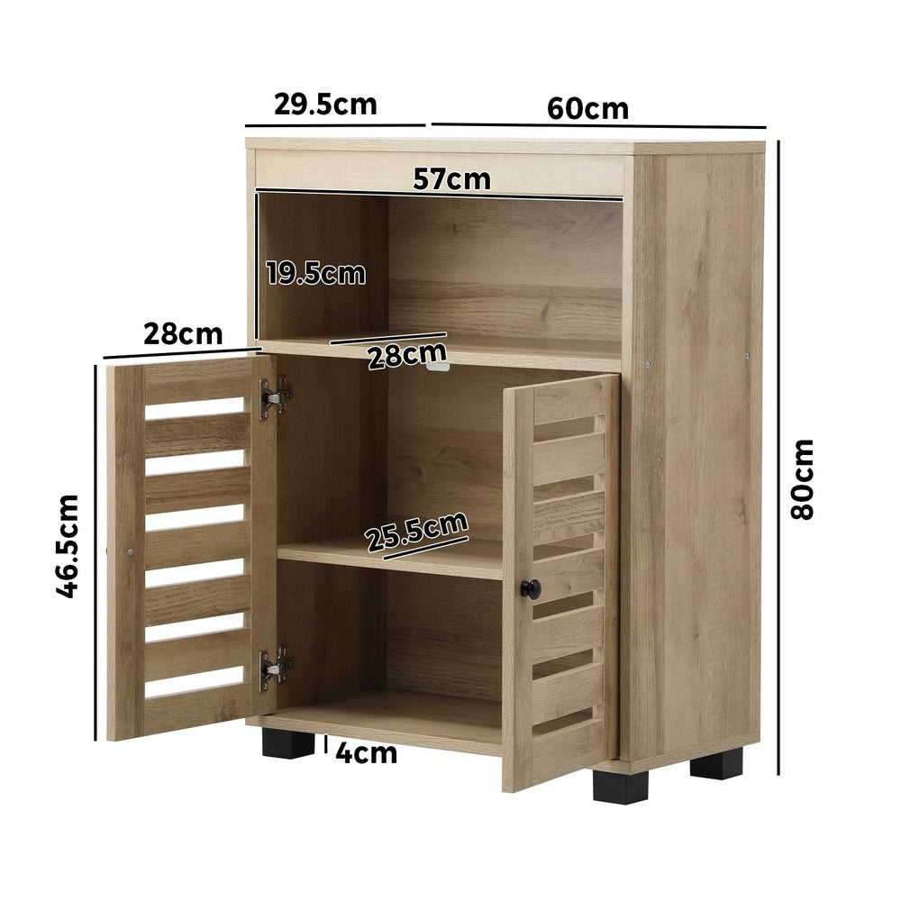 Oikiture Shoes Storage Cabinet Organiser Shelf 2 Doors Brown