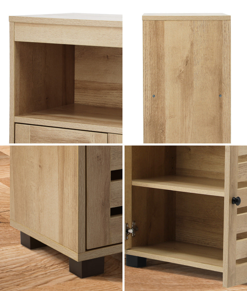 Oikiture Shoes Storage Cabinet Organiser Shelf 2 Doors Brown