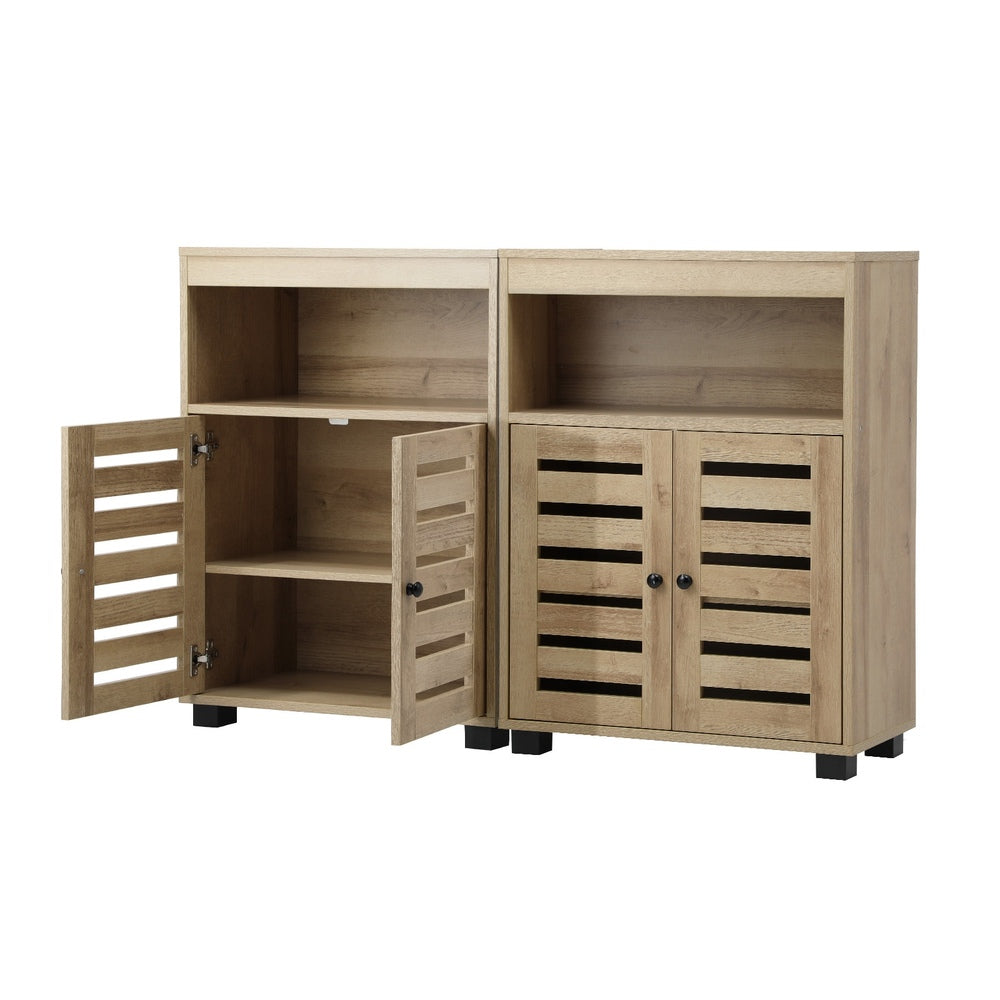 Oikiture Shoes Storage Cabinet 2 Doors Brown Set of 2