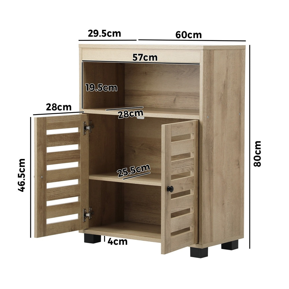 Oikiture Shoes Storage Cabinet 2 Doors Brown Set of 2