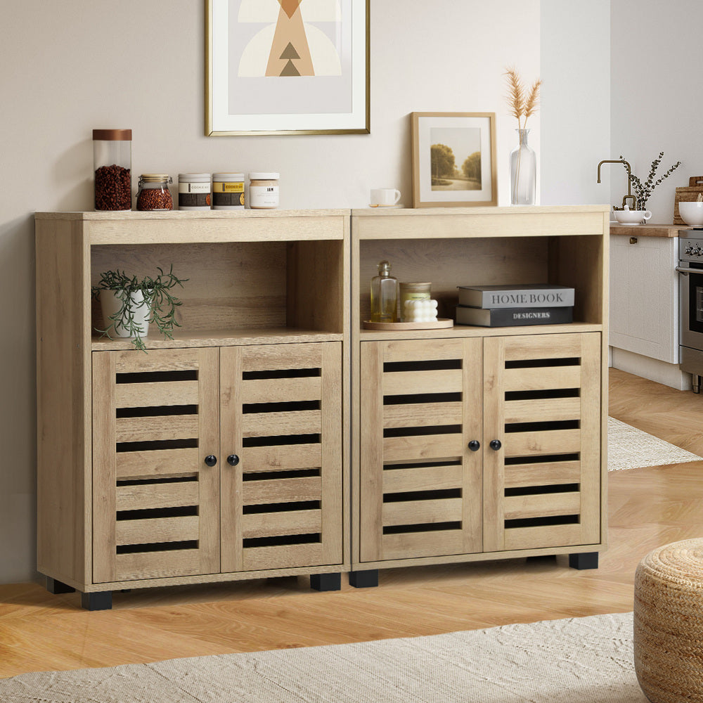Oikiture Shoes Storage Cabinet 2 Doors Brown Set of 2