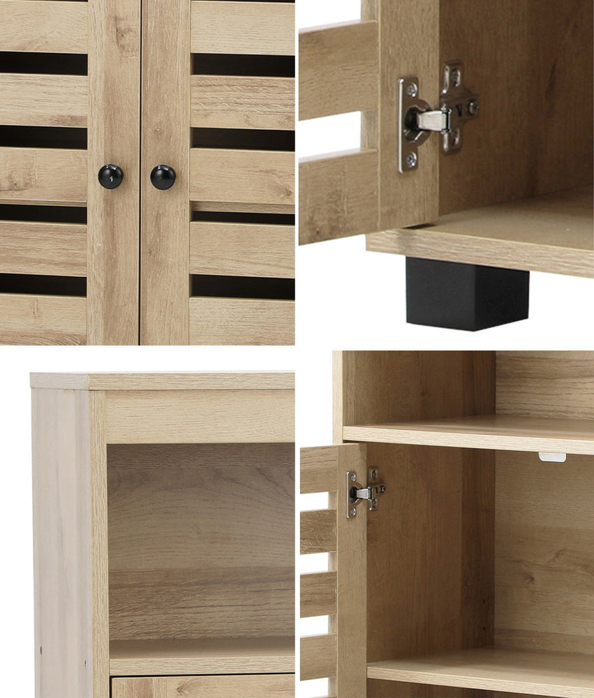 Oikiture Shoes Storage Cabinet 2 Doors Brown Set of 2