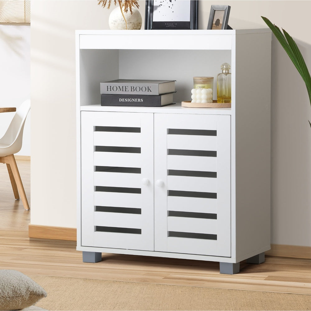 Oikiture Shoes Storage Cabinet Organiser Shelf 2 Doors White