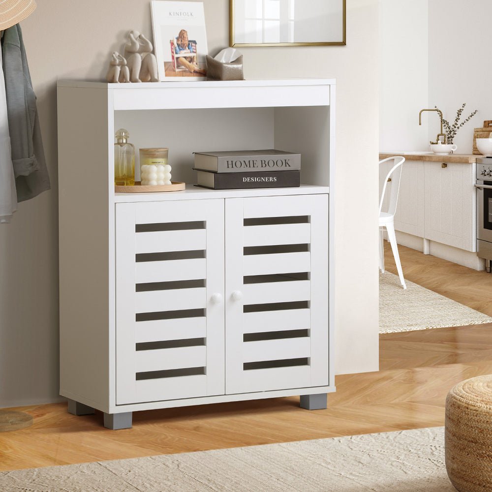 Oikiture Shoes Storage Cabinet Organiser Shelf 2 Doors White