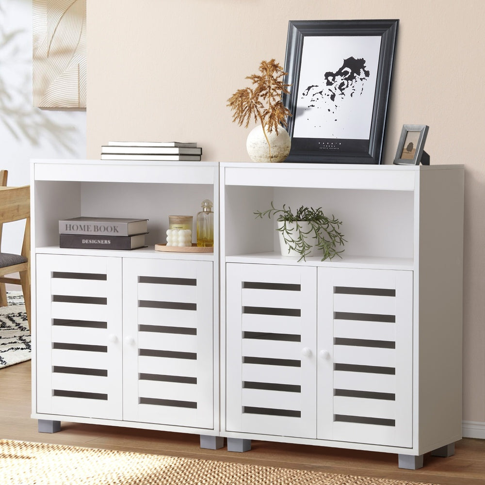 Oikiture Shoes Storage Cabinet 2 Doors White Set of 2
