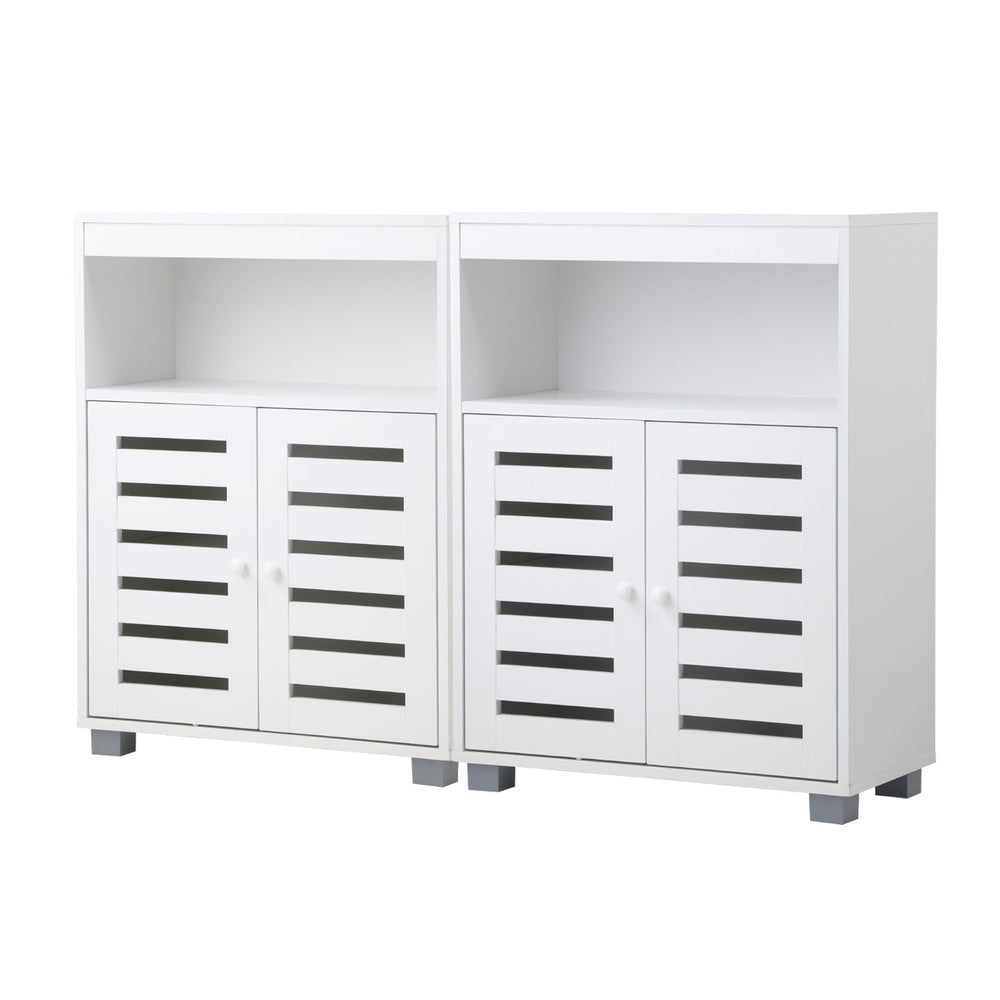 Oikiture Shoes Storage Cabinet 2 Doors White Set of 2