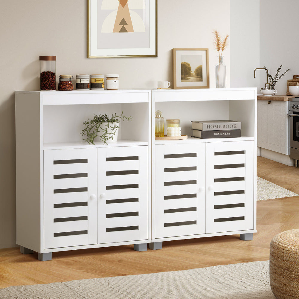 Oikiture Shoes Storage Cabinet 2 Doors White Set of 2