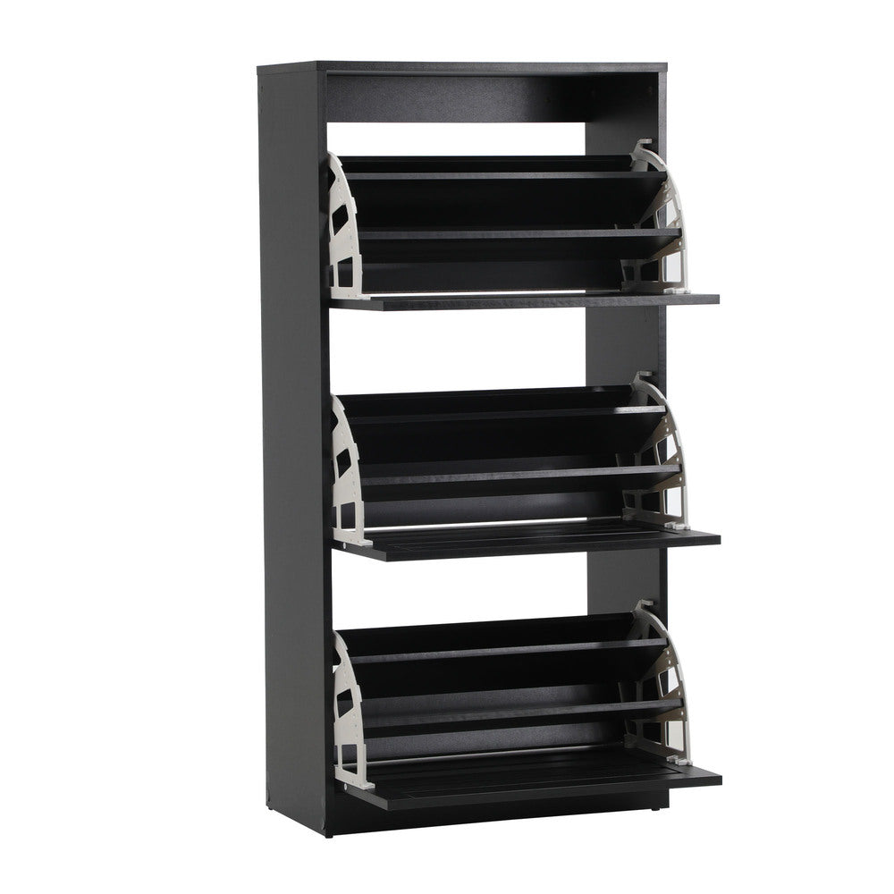 Oikiture Shoe Storage Cabinet 3 Doors 45 Pairs Black