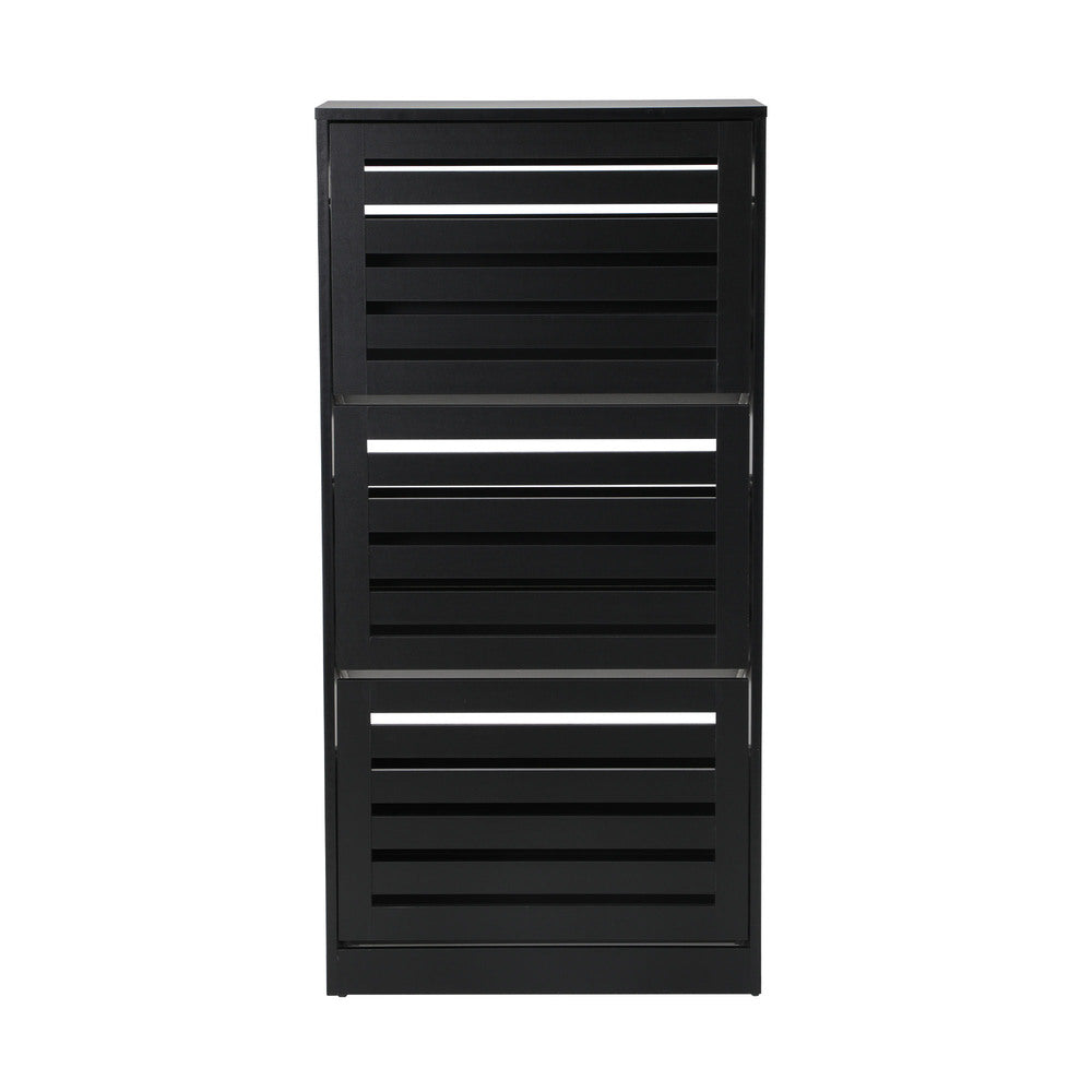 Oikiture Shoe Storage Cabinet 3 Doors 45 Pairs Black