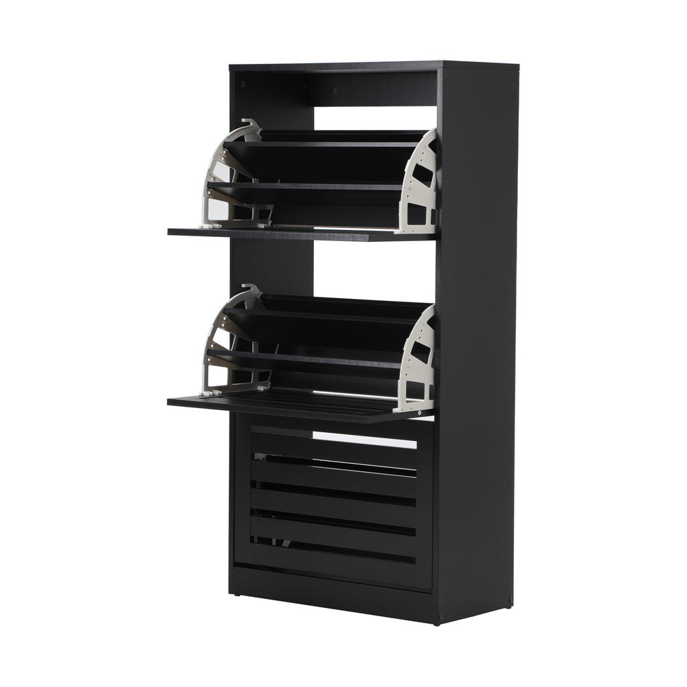 Oikiture Shoe Storage Cabinet 3 Doors 45 Pairs Black