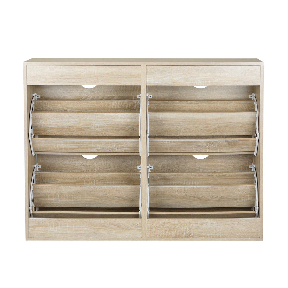 Oikiture Shoe Storage Cabinet 4 Compartment with Rows 2 Drawers