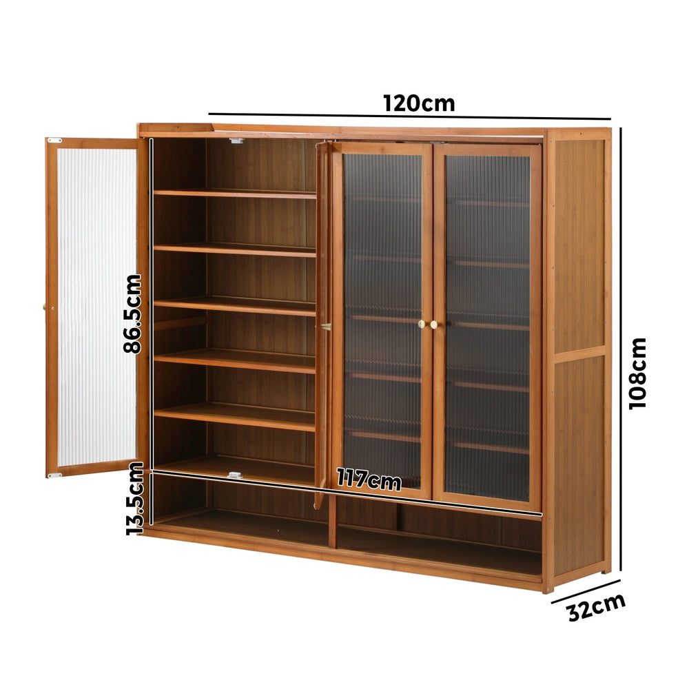 Oikiture Shoe Storage Cabinet 4 Doors 7 Shelves Brown