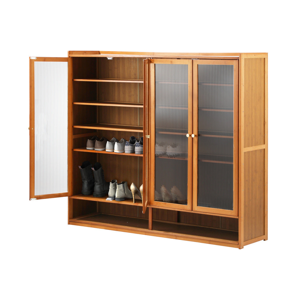Oikiture Shoe Storage Cabinet 4 Doors 7 Shelves Brown