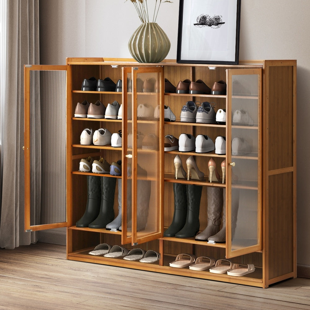 Oikiture Shoe Storage Cabinet 4 Doors 7 Shelves Brown
