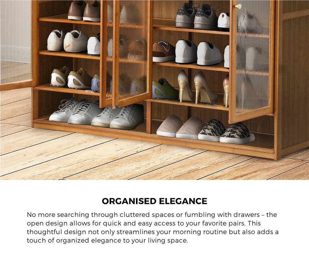 Oikiture Shoe Storage Cabinet 4 Doors 7 Shelves Brown